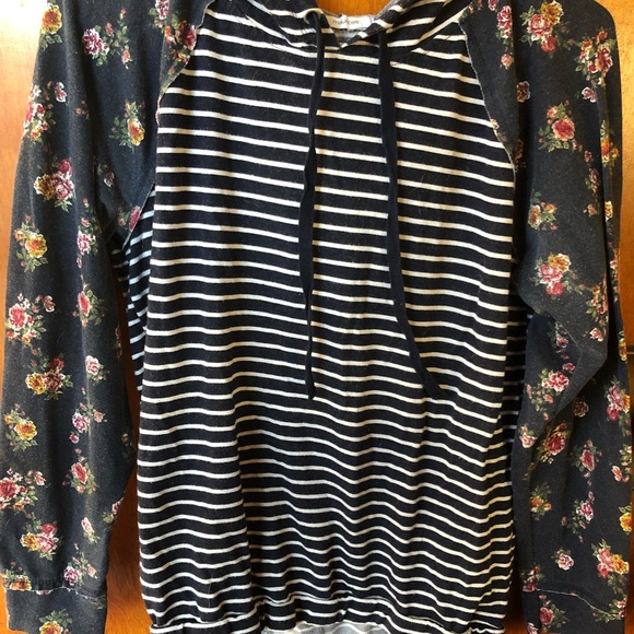Maurices Tops - Floral Sleeved And Striped Hoodie